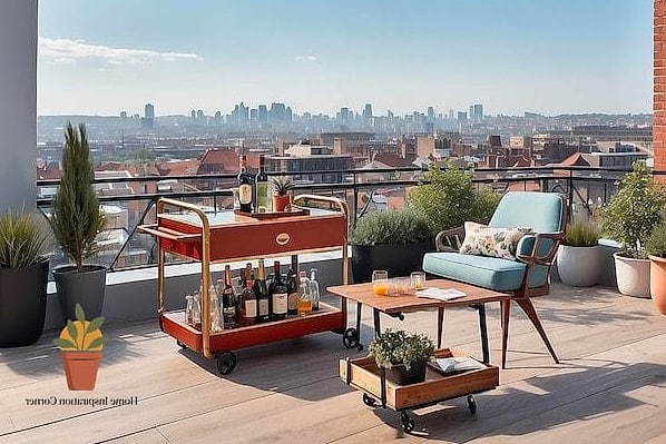 17 Rooftop Terrace Ideas That Will Transform Your Space 17 Add a Bar Cart or Beverage Station