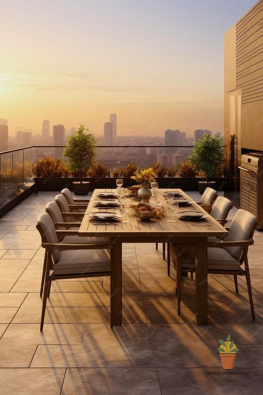 17 Rooftop Terrace Ideas That Will Transform Your Space 11 Add a Dining Set for Al Fresco Meals