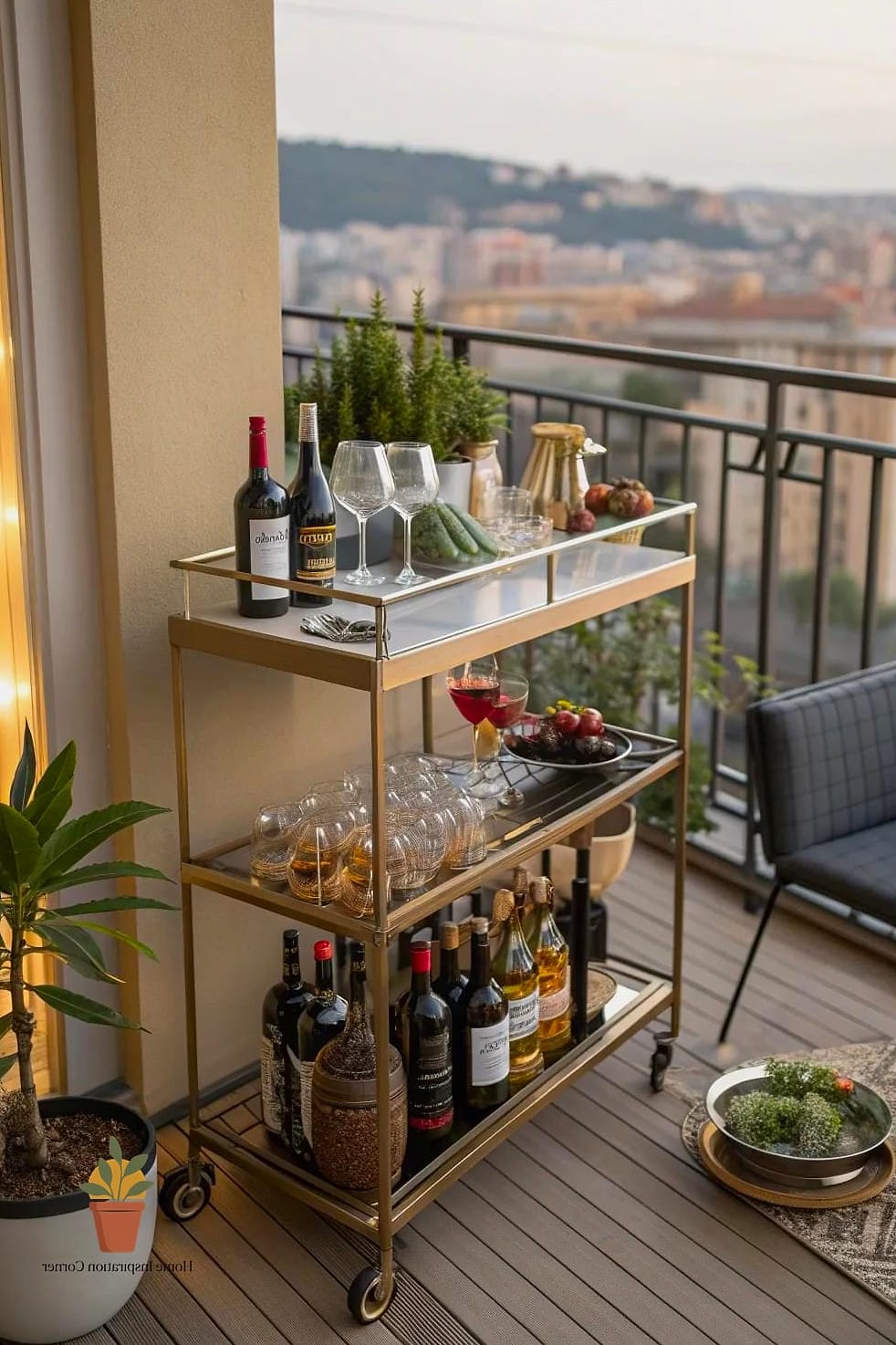 Balcony Bar Cart with a Built-In Wine Rack