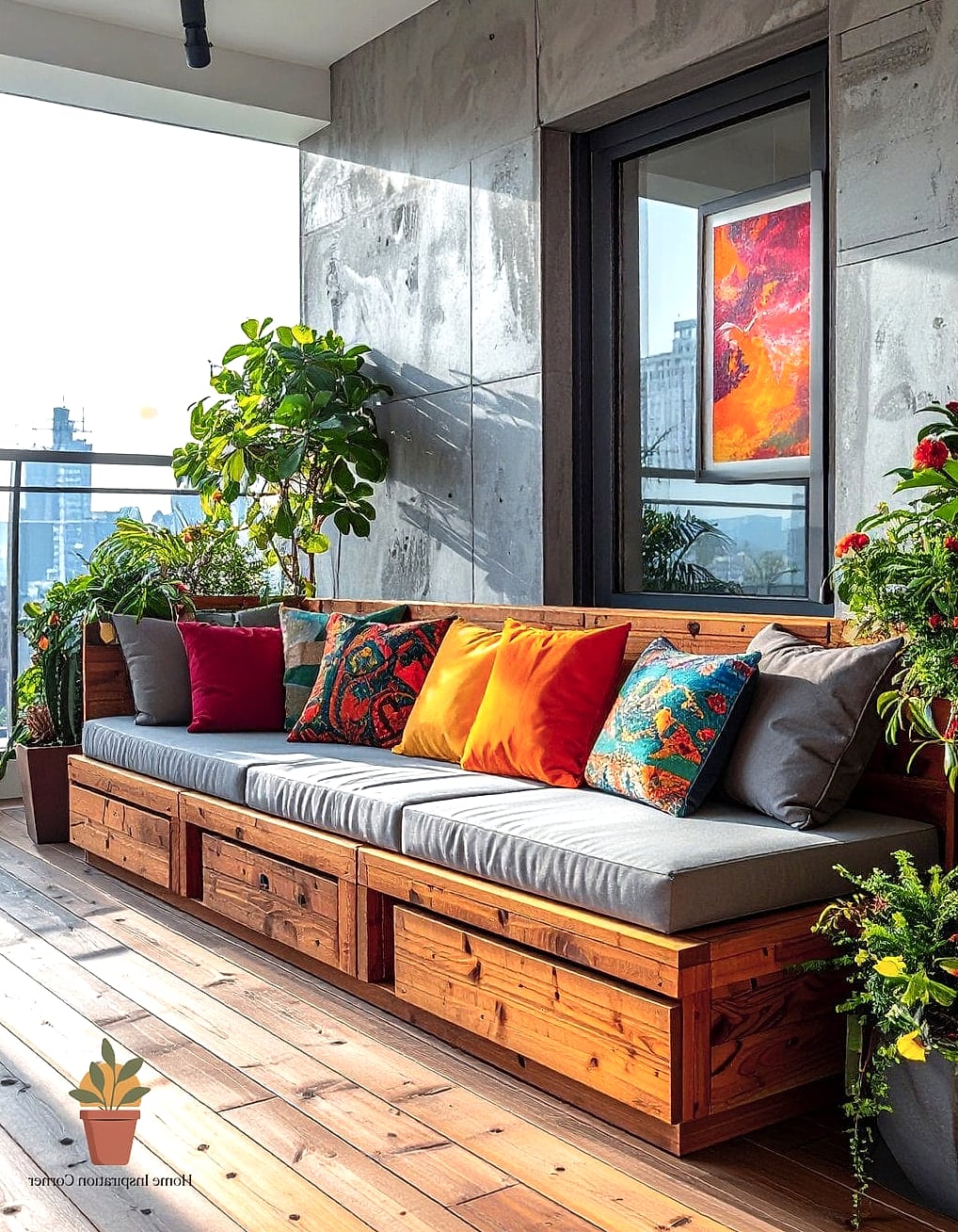 Balcony with Built-In Bench Storage