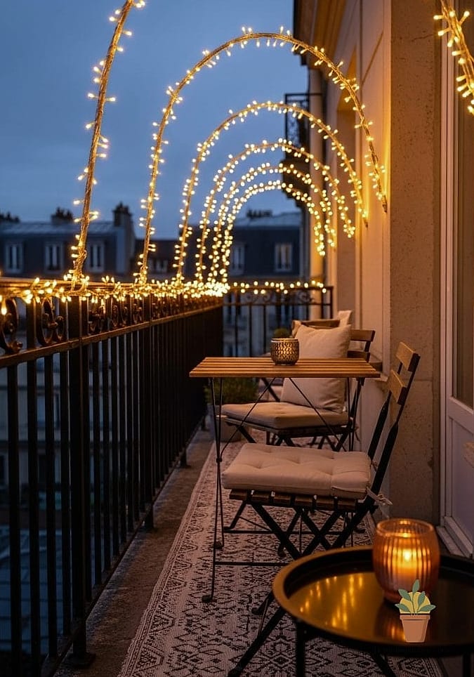 Balcony with String Lighting