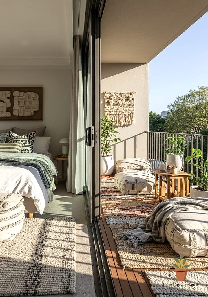 Balcony with Textured Outdoor Wallpaper or Paneling