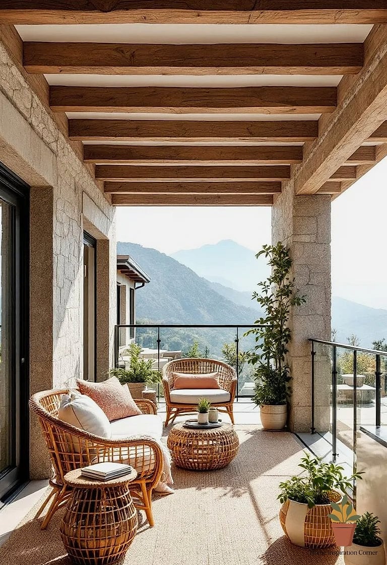 Balcony with Woven Rattan Furniture