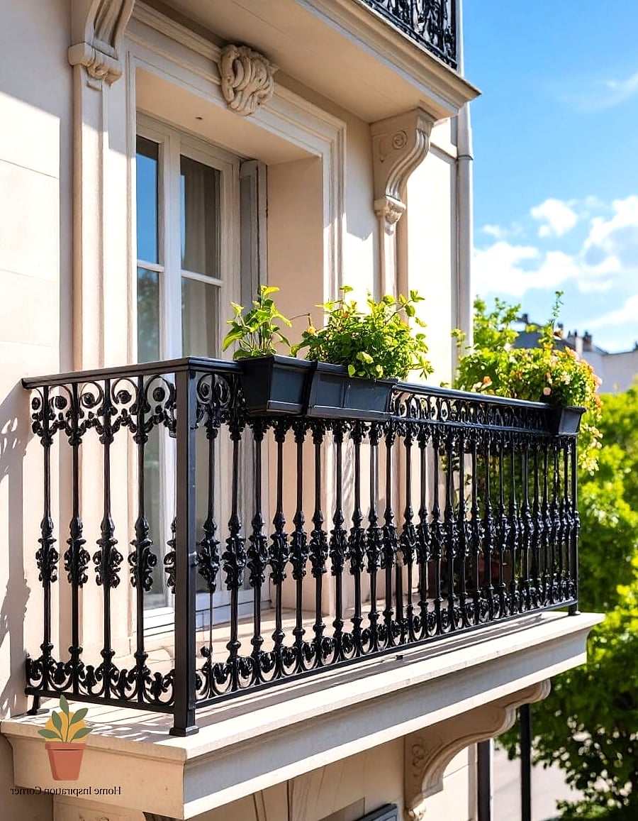 18 Iron Balcony Railing Designs You Need to See Right Now 9 Black Matte Powder-Coated Iron Railings
