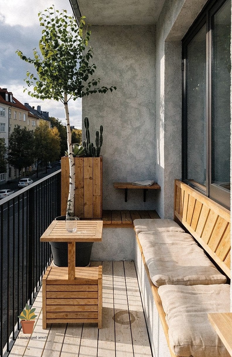 20 Small Balcony Looks We're Obsessed With This Year 10 Built-In Bench with Storage