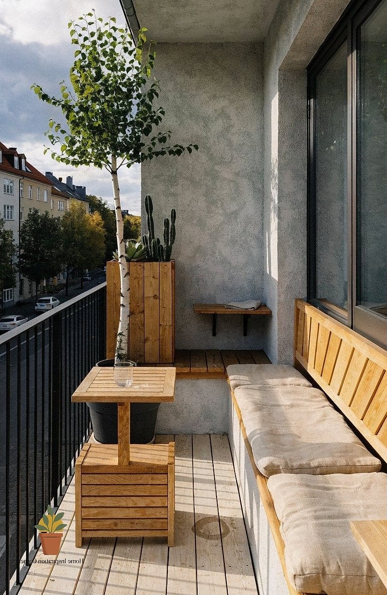 Built-In Bench Seating Along the Railing