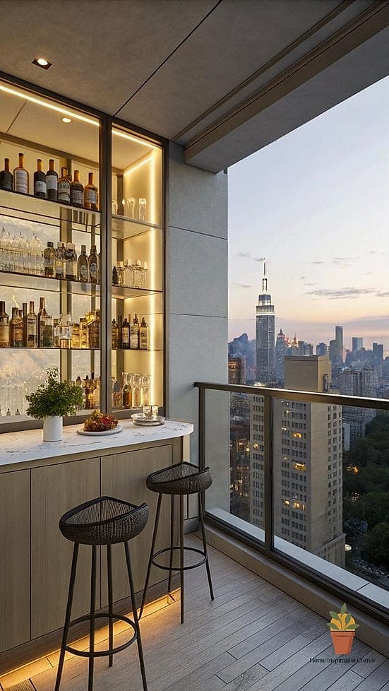 15 Balcony Bar Ideas From Homes We Absolutely Love 3 Built-In Corner Bar with Storage