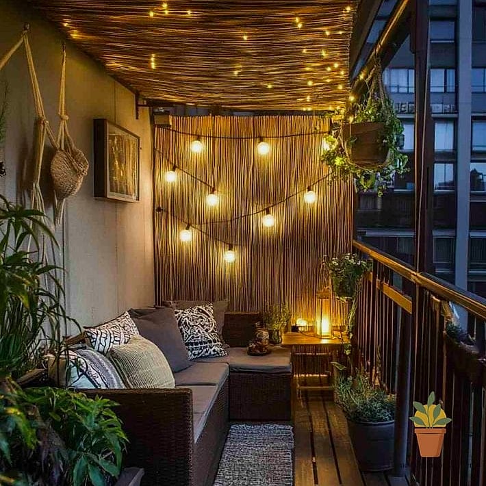 Cafe-Style String Lights with Privacy Netting