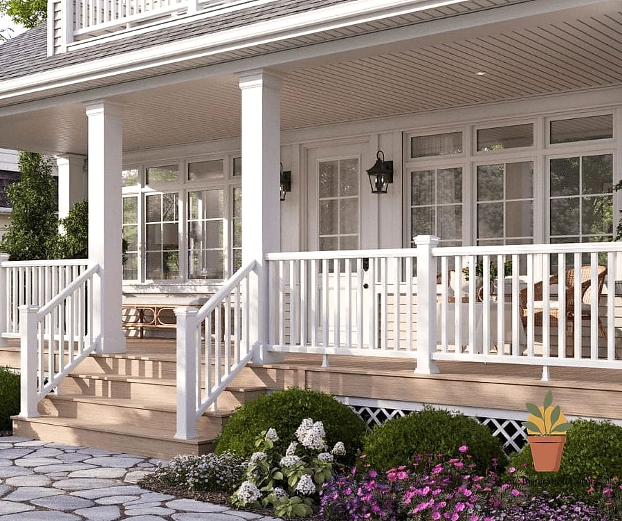 Classic White Picket-Style Railing