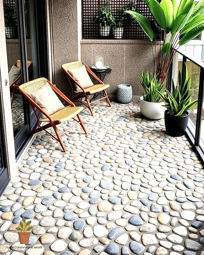 18 Balcony Tiles Ideas That Will Transform Your Space 18 Cool Gray Pebble-Textured Tile
