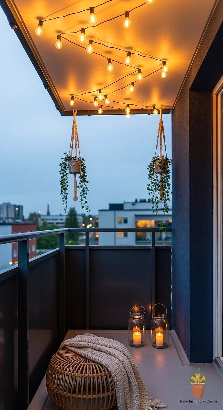 Fairy Lights Wrapped Around Planters