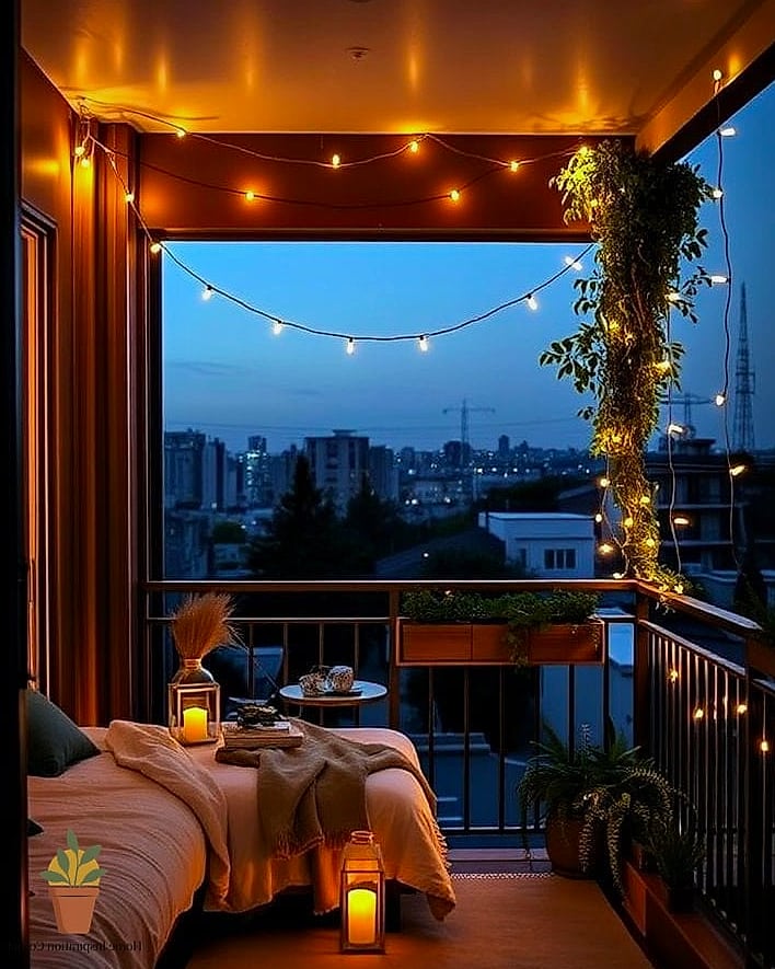 Farmhouse Balcony with String Lights