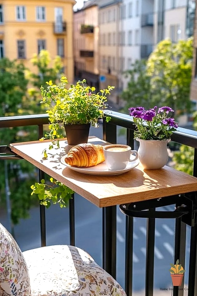 20 Small Balcony Looks We're Obsessed With This Year 14 Fold-Down Wall Table Setup