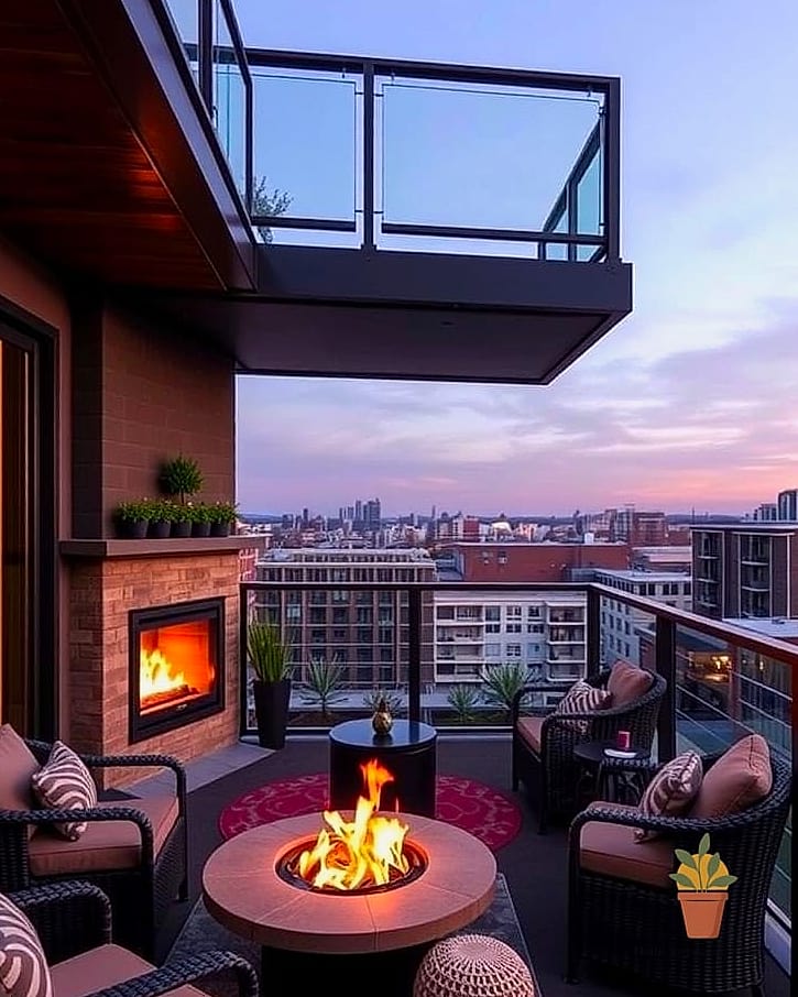 9 Creative Big Balcony Ideas Ideas You Haven't Seen Before 4 A Freestanding Fireplace or Fire Table for Cooler Nights