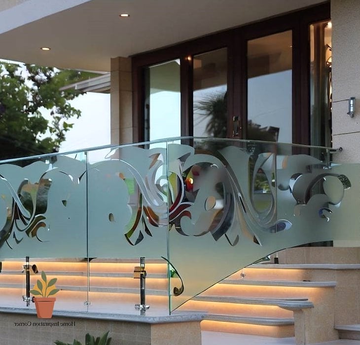21 Glass Railing Balcony Looks We're Obsessed With This Year 7 Frosted or Etched Glass for Privacy