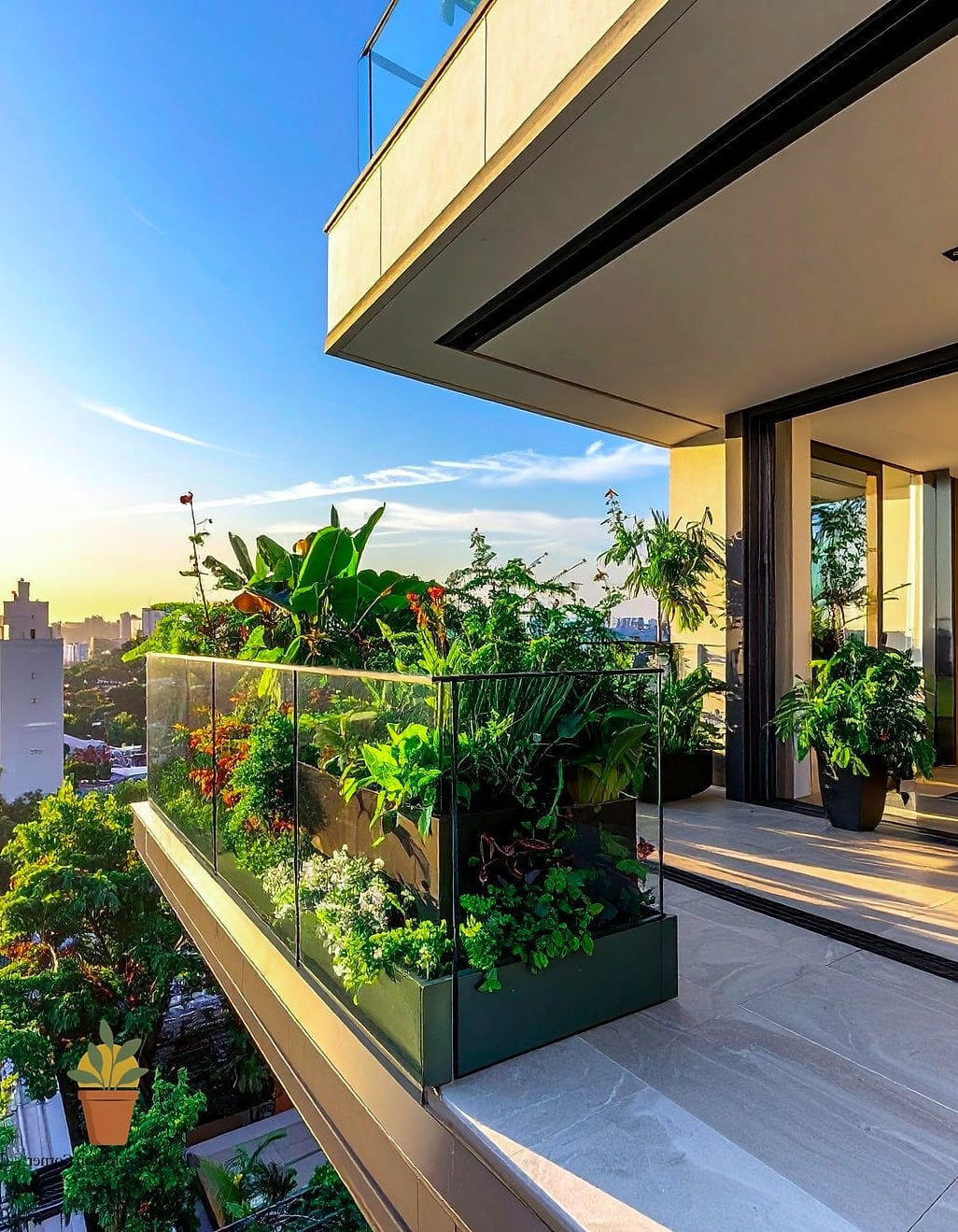 Glass Balcony with a Built-In Planter Box