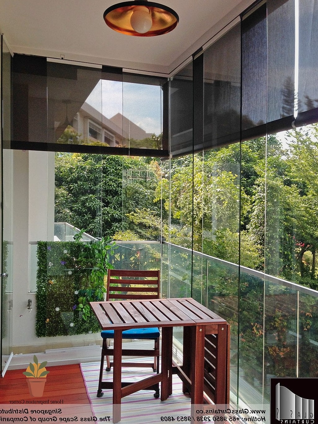 Glass Balcony Paired with Outdoor Curtains