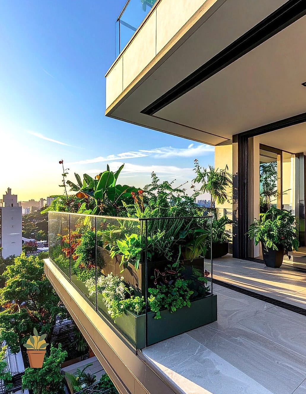 Glass Panels Paired with Potted Greenery