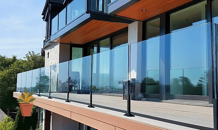 21 Glass Railing Balcony Looks We're Obsessed With This Year 17 Glass Railings with Horizontal Wood Slat Backing