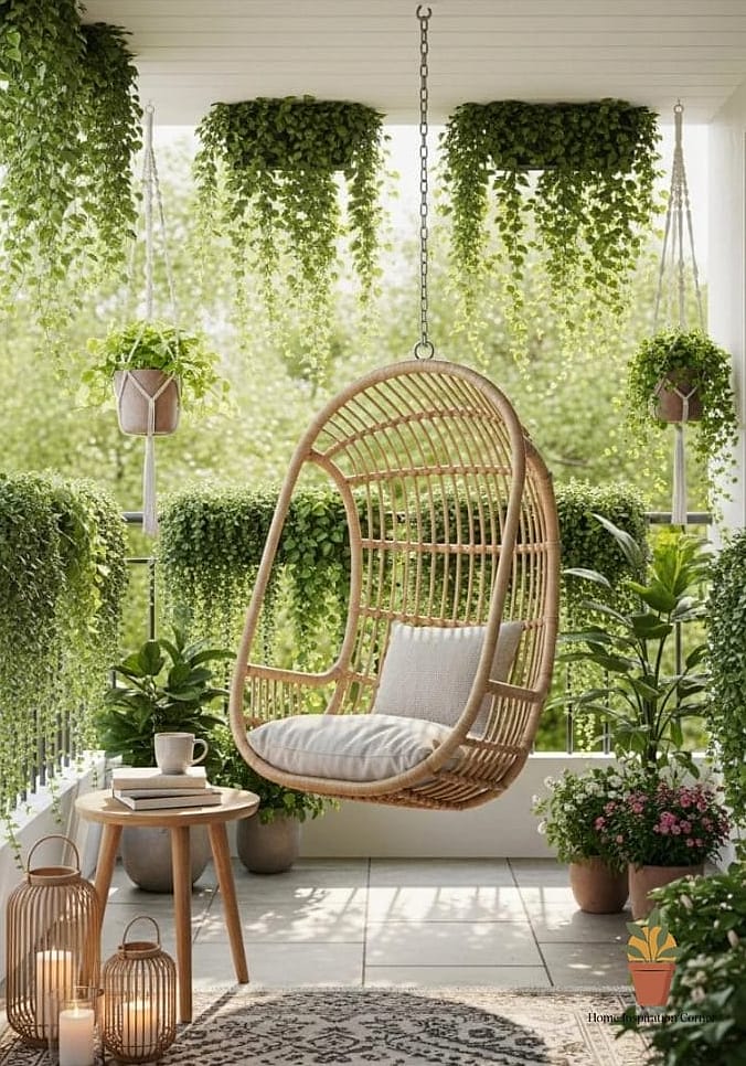 20 Small Balcony Looks We're Obsessed With This Year 3 Hanging Rattan Chair Retreat