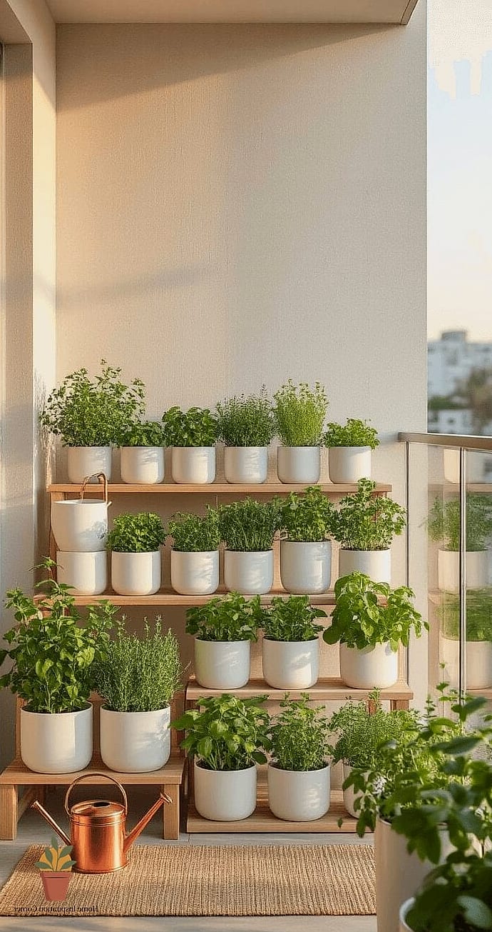 20 Stunning House Balcony Ideas for Every Budget 8 Herb Garden in Repurposed Containers
