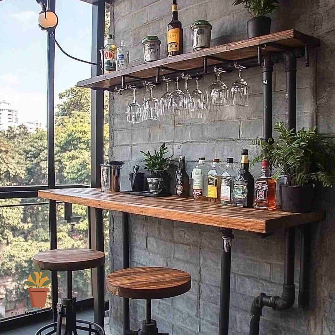 15 Balcony Bar Ideas From Homes We Absolutely Love 15 Industrial Pipe Shelving Bar