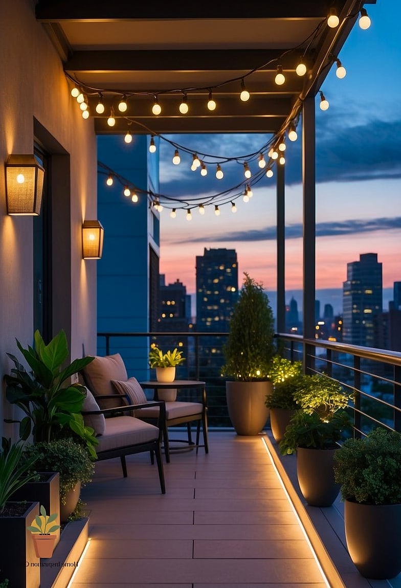 9 Creative Big Balcony Ideas Ideas You Haven't Seen Before 9 A Layered Lighting Plan Instead of One String of Lights
