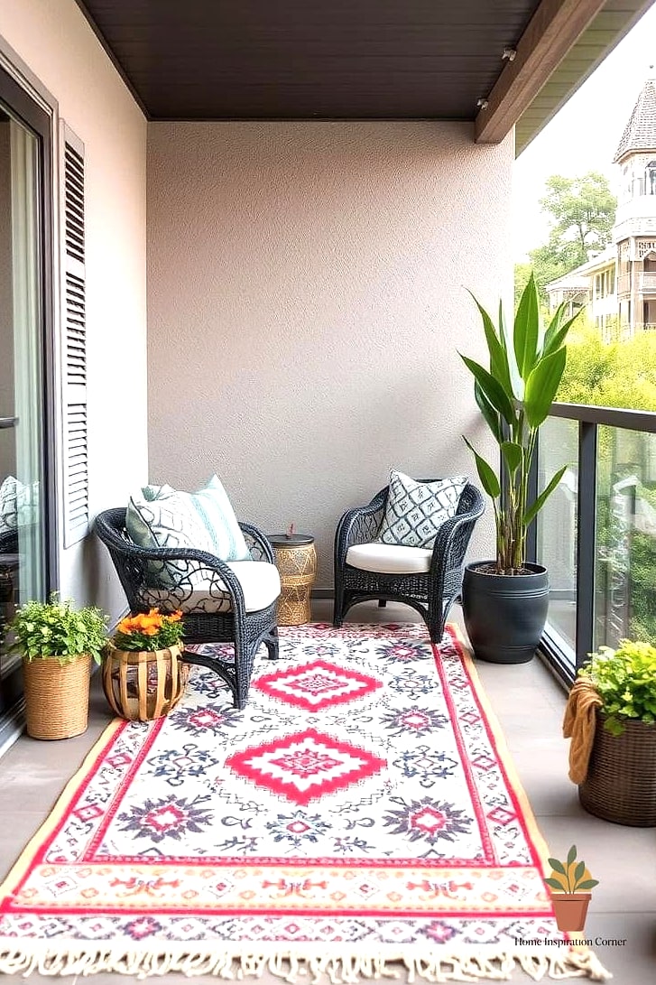 9 Balcony Design Ideas That Are Both Stylish and Practical 2 Layered Outdoor Rugs for Instant Coziness