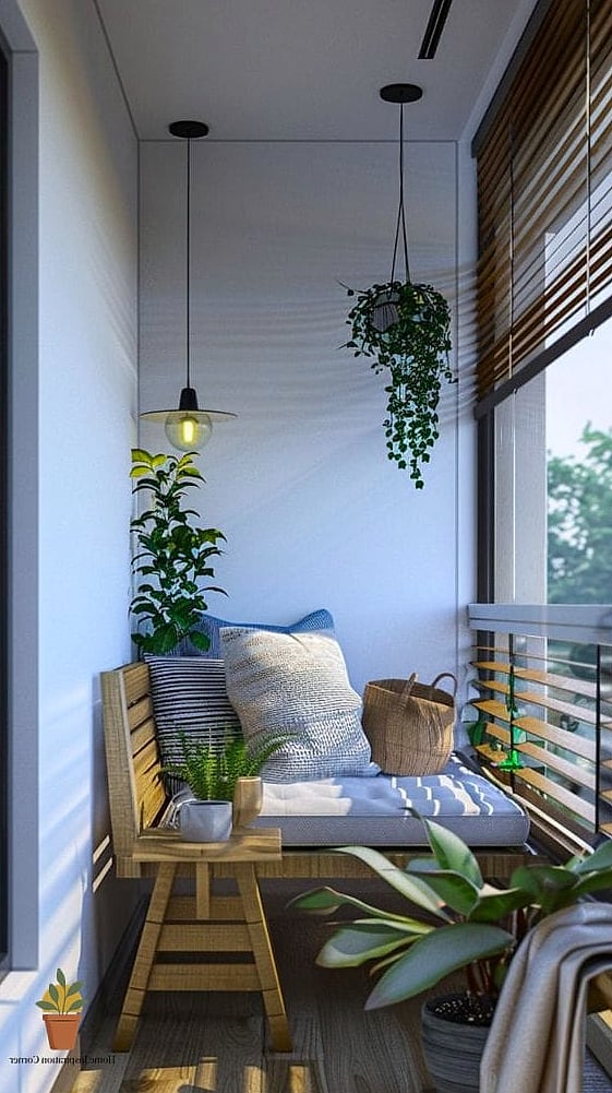Minimalist Scandinavian Balcony with Natural Wood Accents