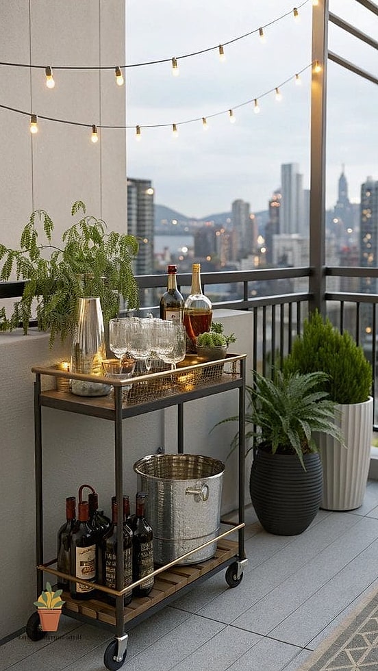 15 Balcony Bar Ideas From Homes We Absolutely Love 2 The Rolling Bar Cart Setup