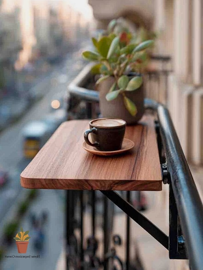 13 Small Balcony Decor Ideas From Homes We Absolutely Love 12 A Small Bistro Shelf for Plants and Drinks