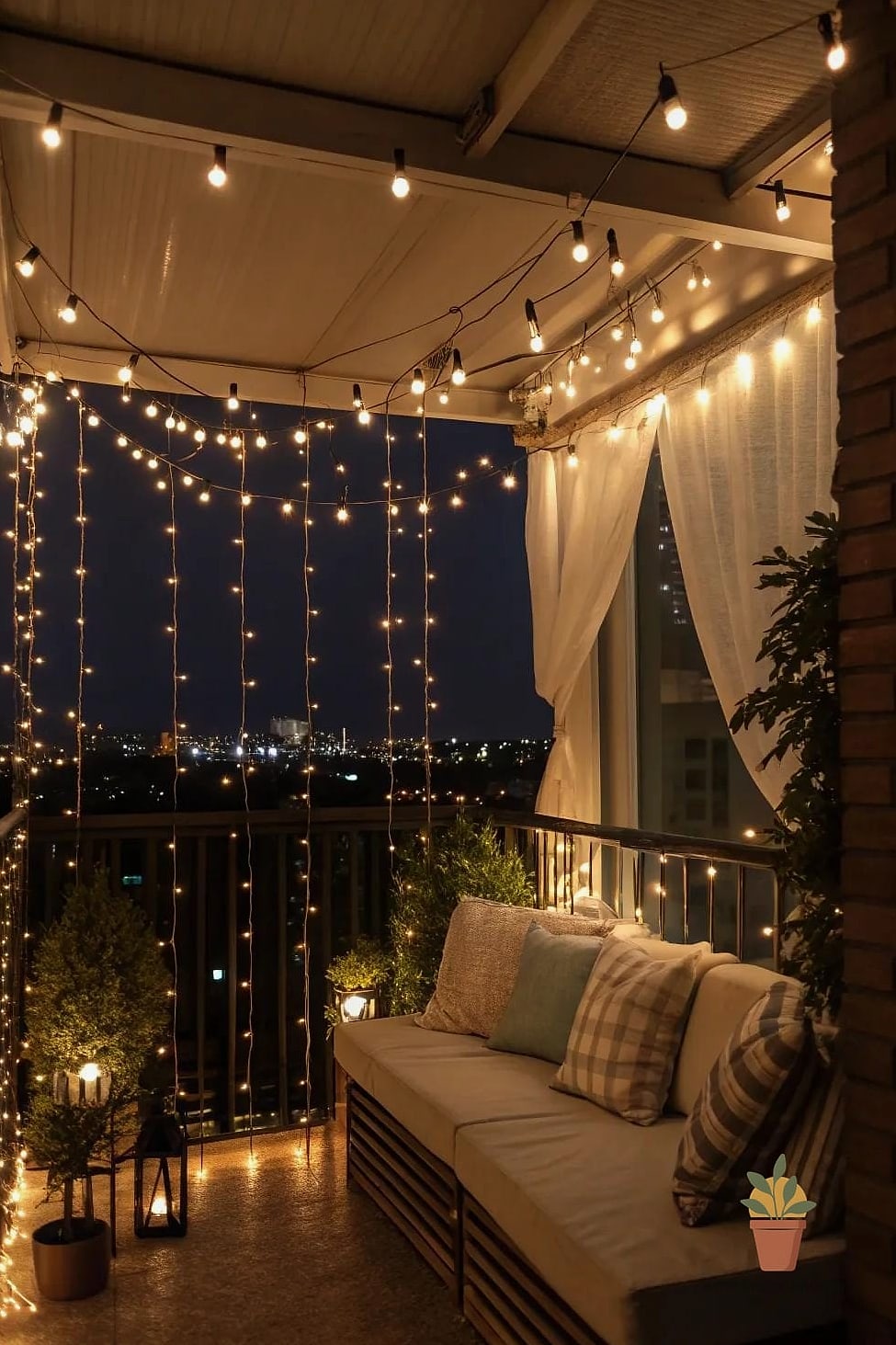 9 Balcony Design Ideas That Are Both Stylish and Practical 5 String Lights and Lanterns for Evening Ambiance