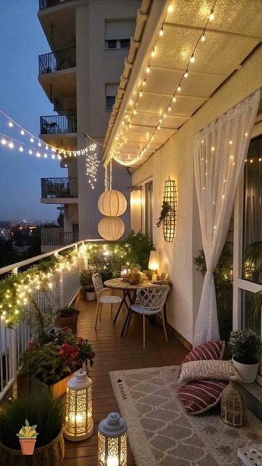 String Lights Layered With Lanterns