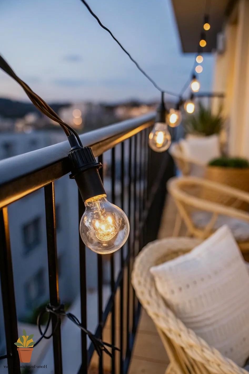 String Lights Wrapped Around the Railing