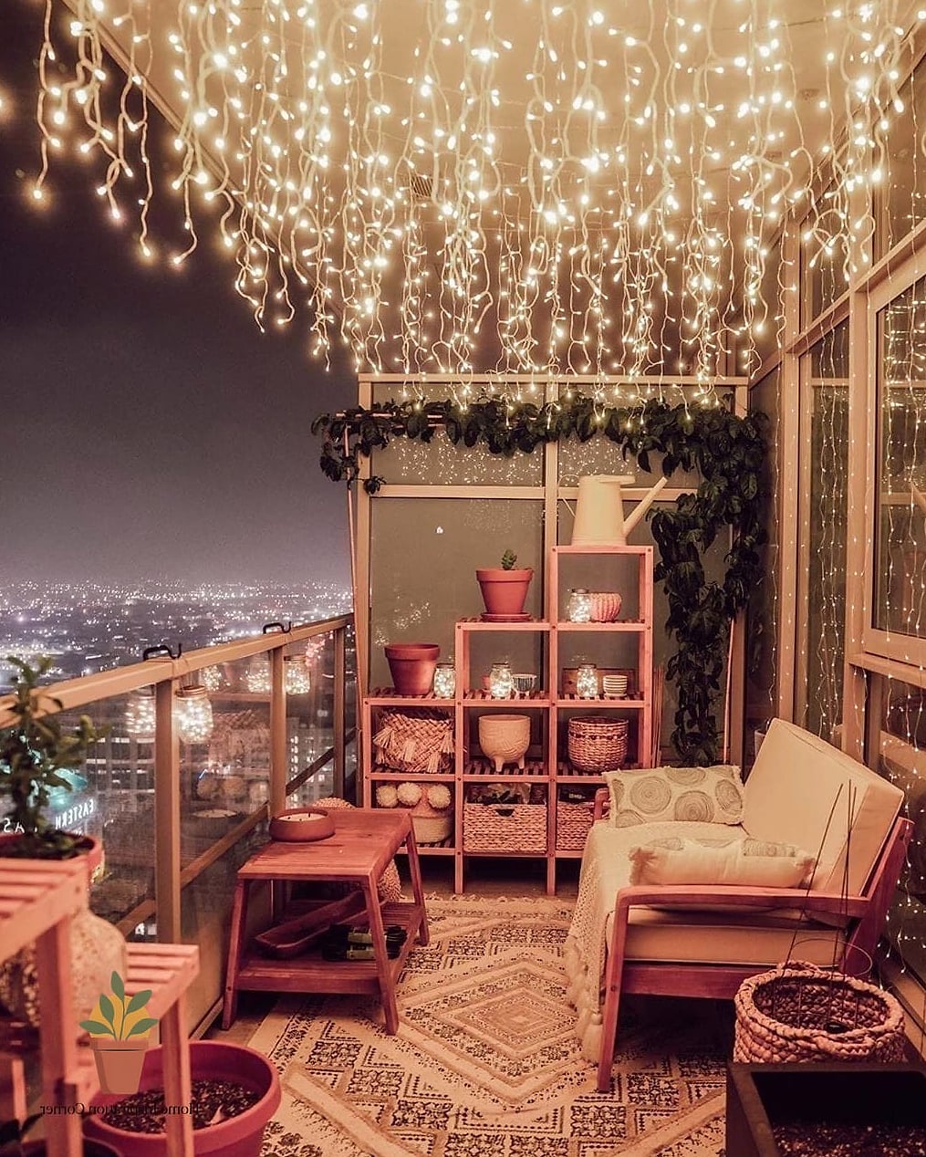 13 Small Balcony Decor Ideas From Homes We Absolutely Love 5 String Lights Layered With a Lantern or Two