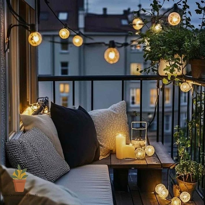 String Lights and Layered Lighting for Evening Ambiance