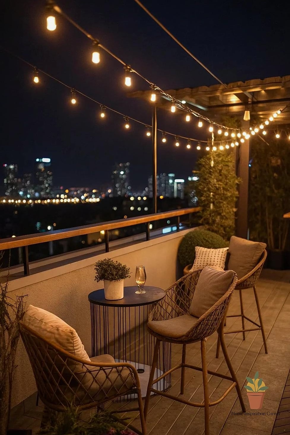 15 Balcony Bar Ideas From Homes We Absolutely Love 7 String Lights and Hanging Glassware Bar