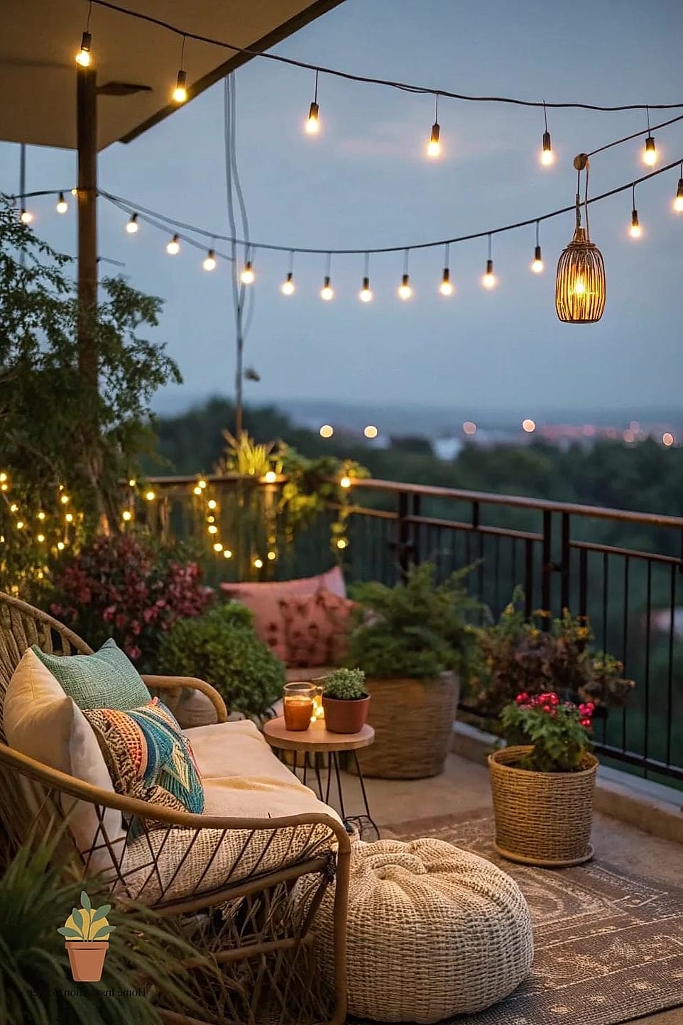String Lights Draped Along the Railing