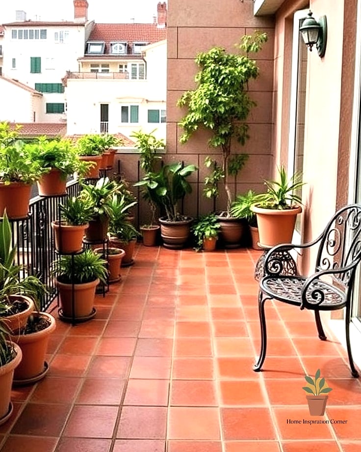 18 Balcony Tiles Ideas That Will Transform Your Space 13 Terracotta and White Diamond Pattern
