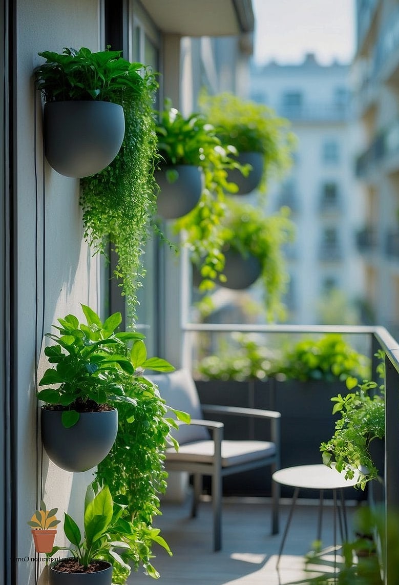 13 Small Balcony Decor Ideas From Homes We Absolutely Love 3 Vertical Planters Instead of Floor Pots