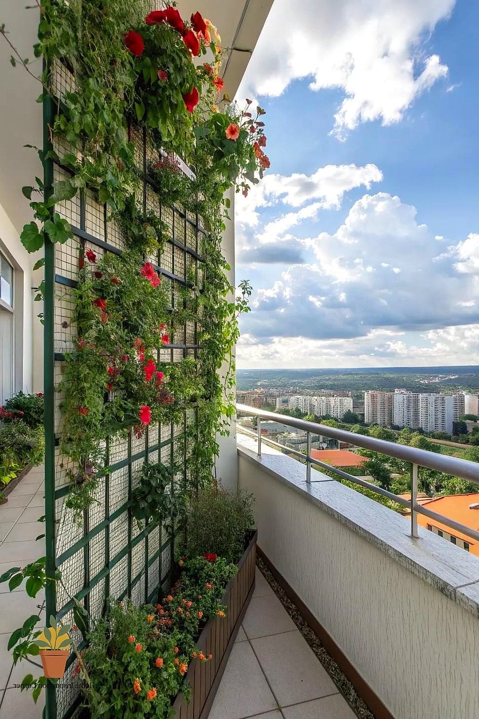 A Vertical Trellis Wall with Climbing Vines