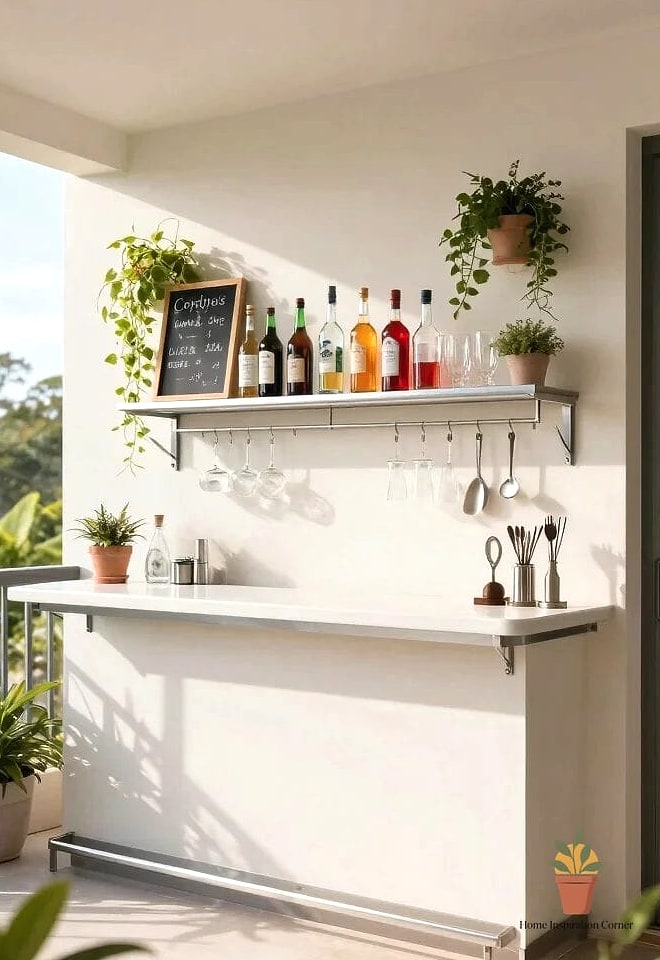15 Balcony Bar Ideas From Homes We Absolutely Love 4 Wall-Mounted Floating Shelf Bar