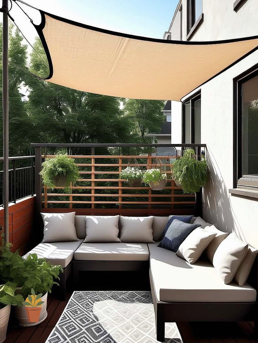 21 Apartment Patio Decorating Ideas Ideas That Work in Any Size Home 15 Add a Shade Sail or Umbrella