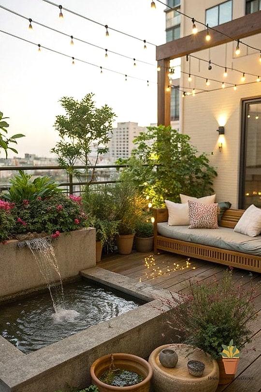 21 Apartment Patio Decorating Ideas Ideas That Work in Any Size Home 19 Add a Small Water Feature