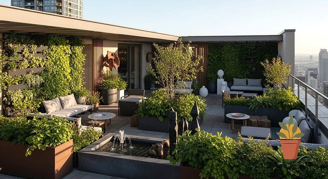 11 Penthouse Garden Rooftop Terrace Tips From Top Interior Designers 6 Add a Windbreak Before You Add Anything Delicate