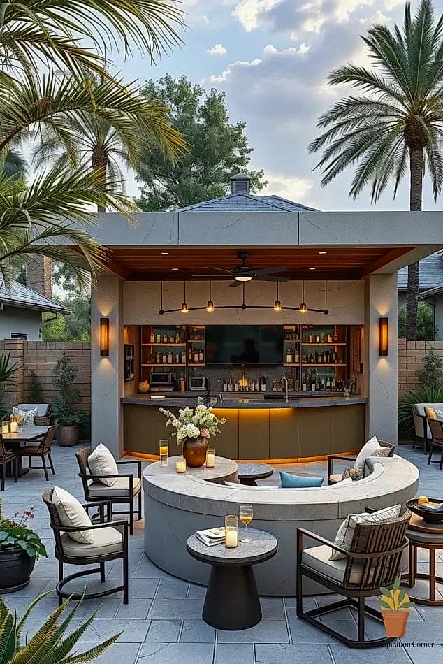 Backyard Bar with Live Edge Wood Counter