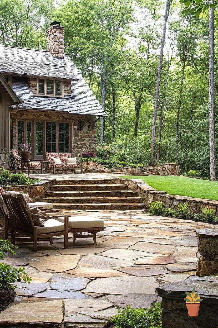 Backyard Slope Transformed with Terraced Flagstone Steps