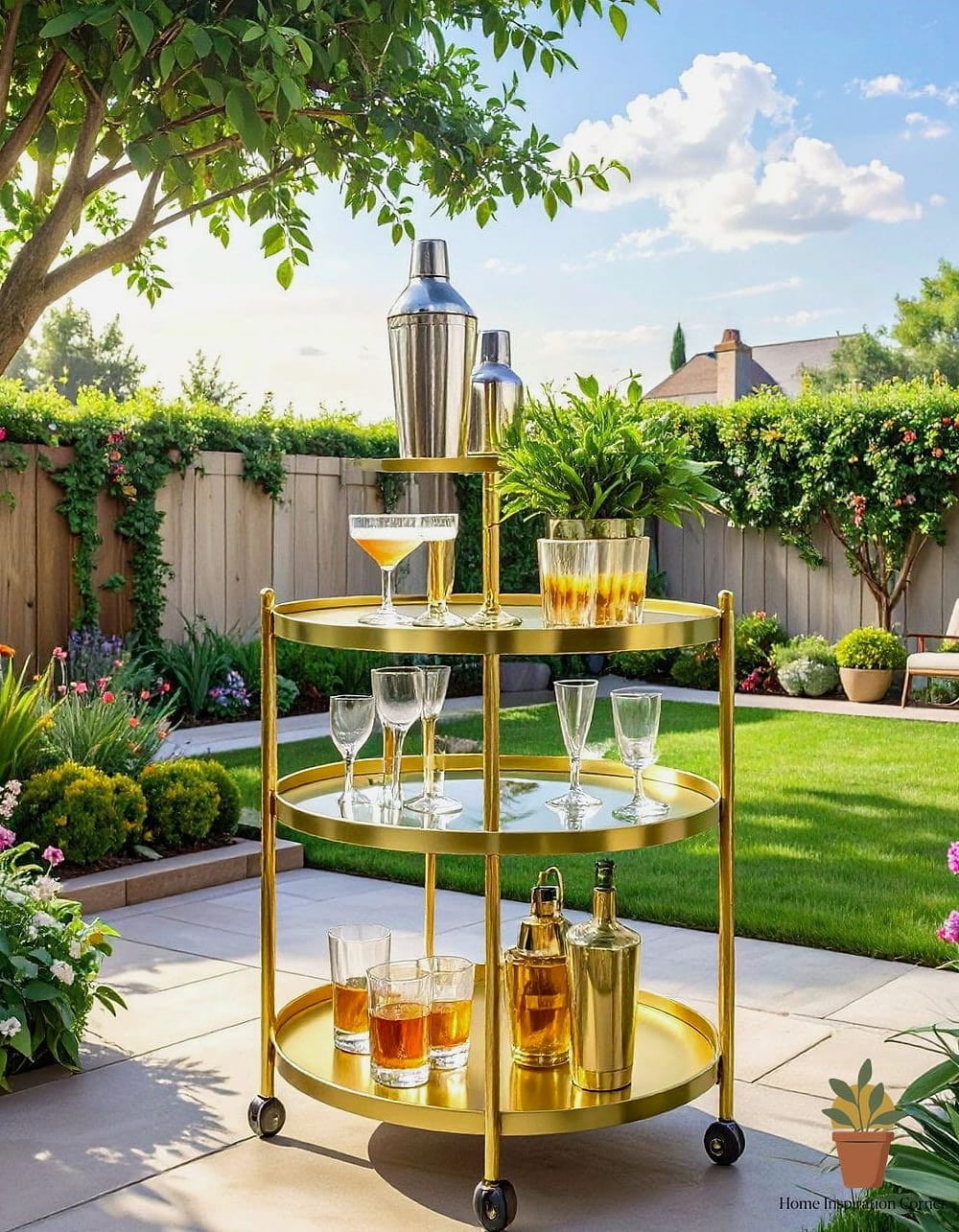 30 Backyard Bar Ideas Designs That Maximize Style and Function 8 Bar Cart Styled as a Permanent Fixture