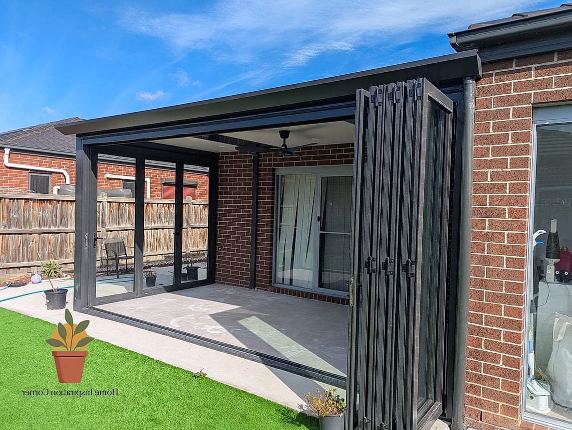 Bifold Doors with Outdoor Curtains for Softness
