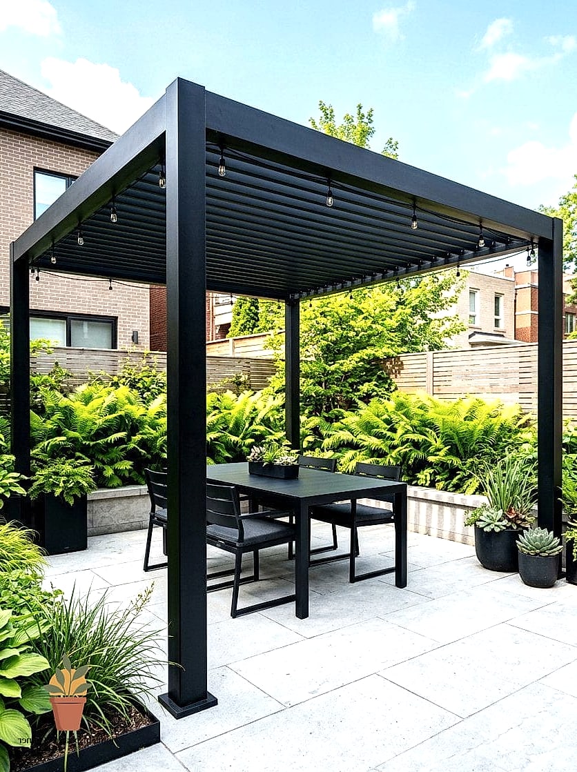 Black Steel Pergola for a Modern Look